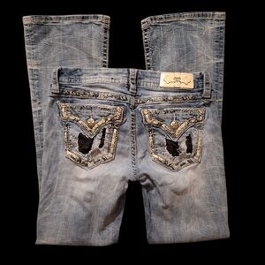 Miss Me Signature Embellished Bootcut Jeans Distressed 29